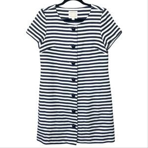 Sail to Sable STS Button Front Striped Shift Dress Blue White Nautical Preppy 8